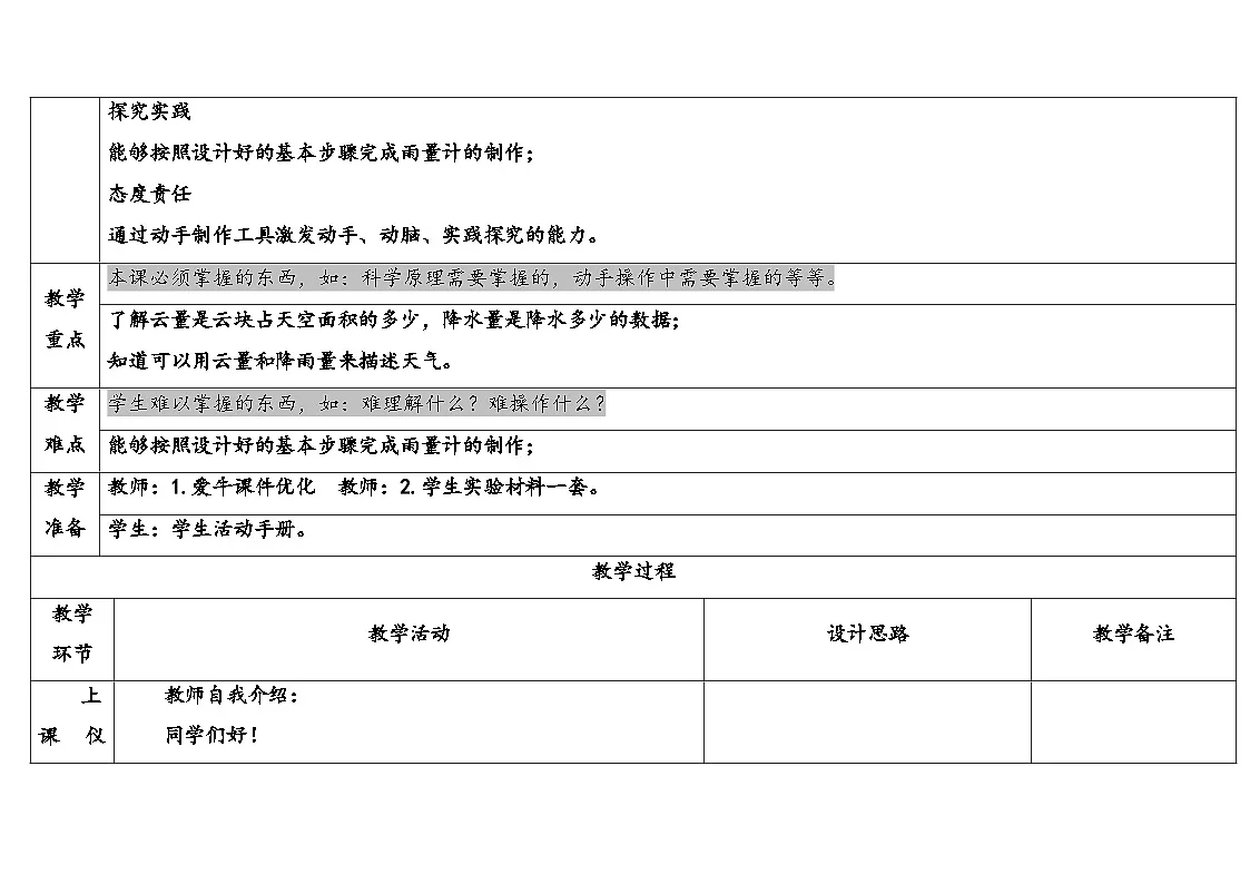 2025年大象版三年级科学上册 1.4云量和降水量（教案）第2页