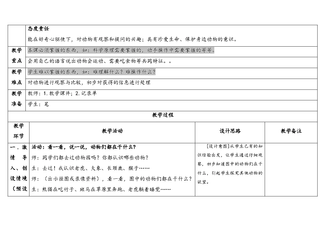 2025年大象版二年级科学上册 4.1参观动物园（教案）第2页