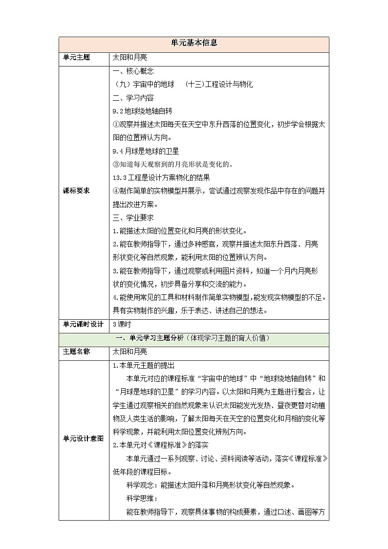 【大单元整体教学】第三单元《太阳和月亮》整体设计第1页
