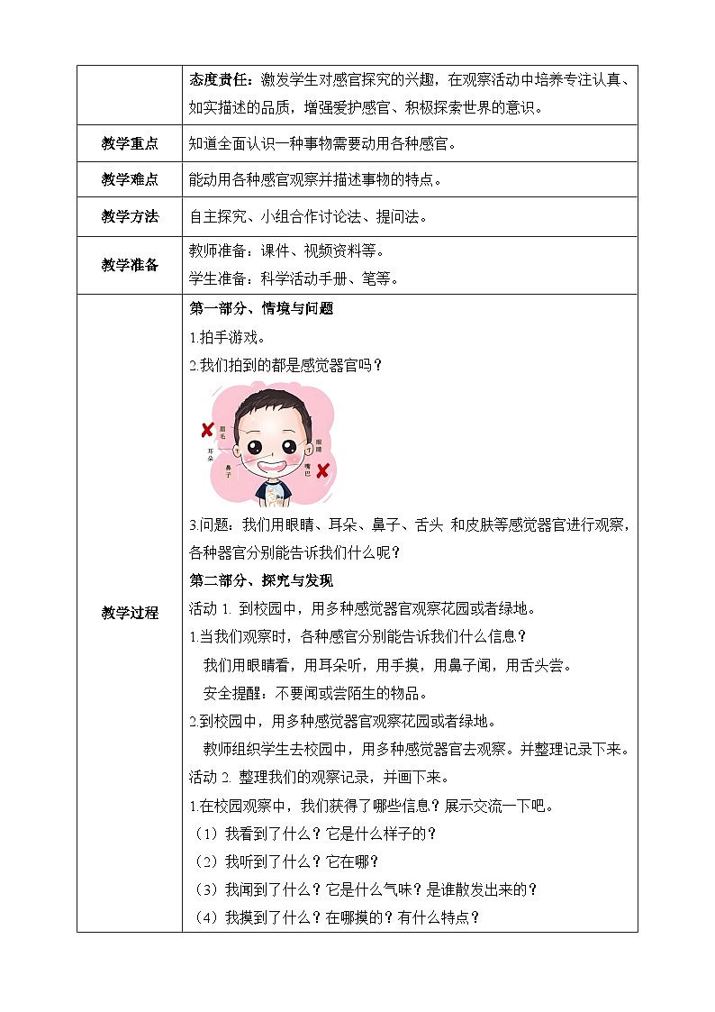 【任务型备课】教科版科学一上-2.5 通过感官来发现（教案）第2页