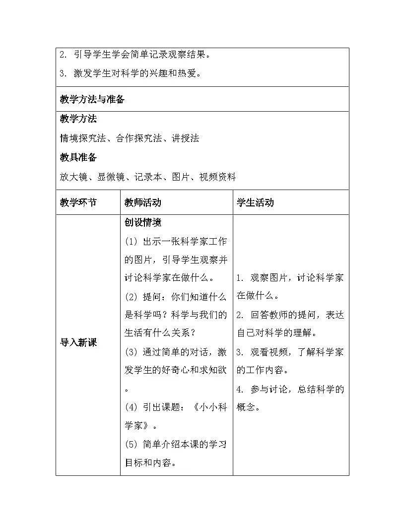 苏教版（2024）一年级上册科学第1单元1. 小小科学家 教案第3页