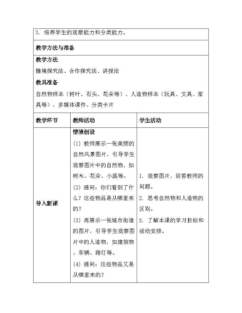 苏教版（2024）一年级上册科学第4单元10. 自然物与人造物 教案第3页