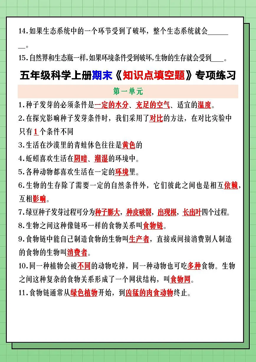 【2025秋新版】五年级科学上册期末《知识点填空题》专项练习第2页