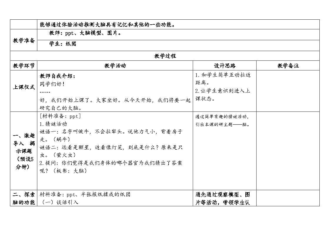2025秋教科版五年级科学上册 4-4《身体的”总指挥“》（表格式教案）第2页