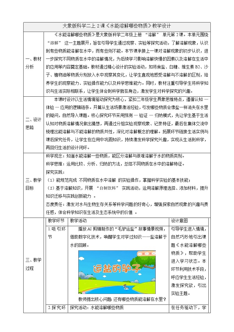 1.2《水能溶解哪些物质》课时教案第1页
