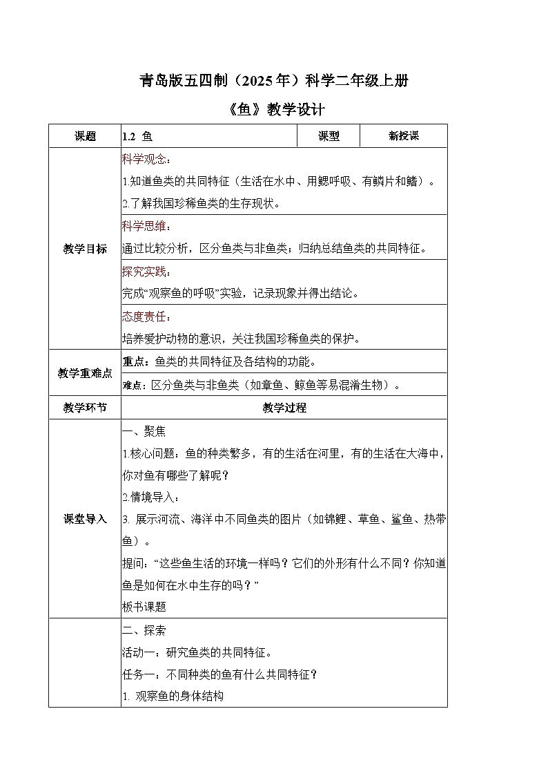 1.2 鱼（教学设计）第1页