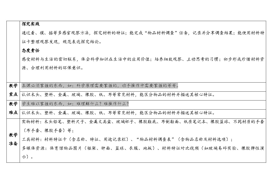 1.1《认识常见材料》（表格式教案）-2025-2026学年科学二年级上册（苏教版2024）第2页