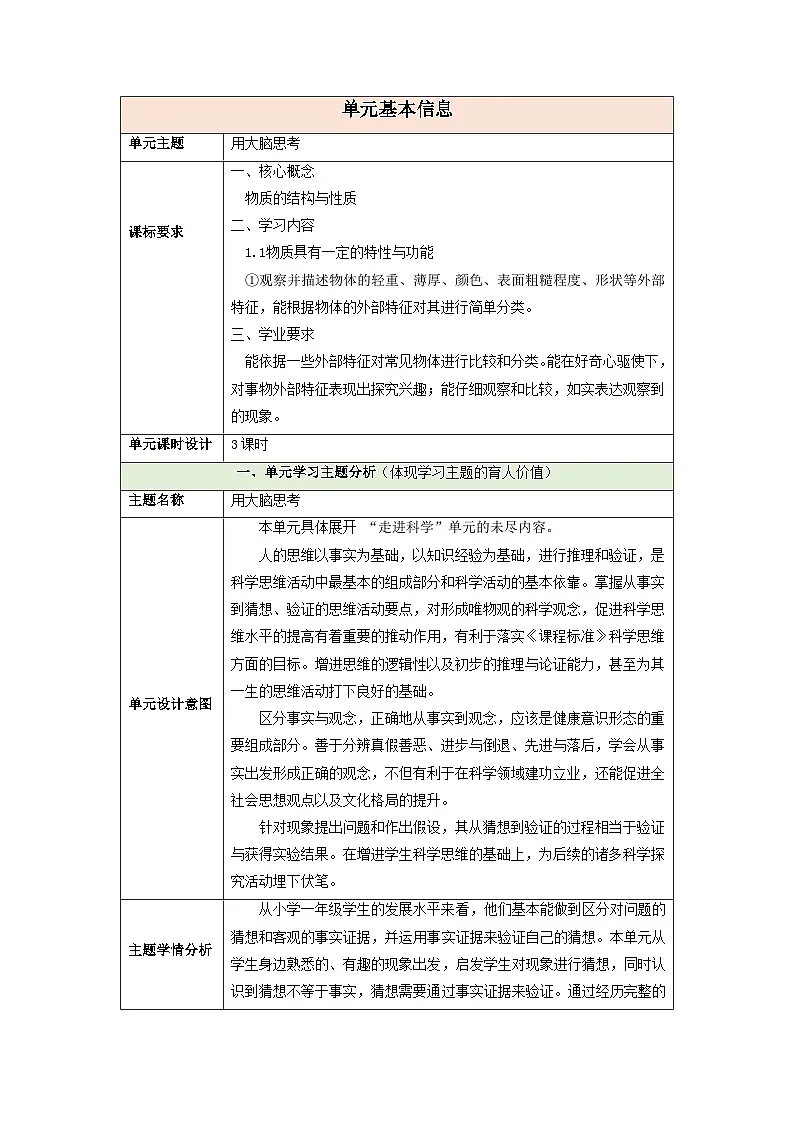 【大单元整体教学】第三单元《用大脑思考》整体设计第1页