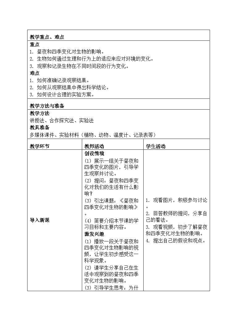 《地球的运动：7 昼夜和四季变化对生物的影响》教学设计-2025-2026学年教科版科学六年级上册第2页