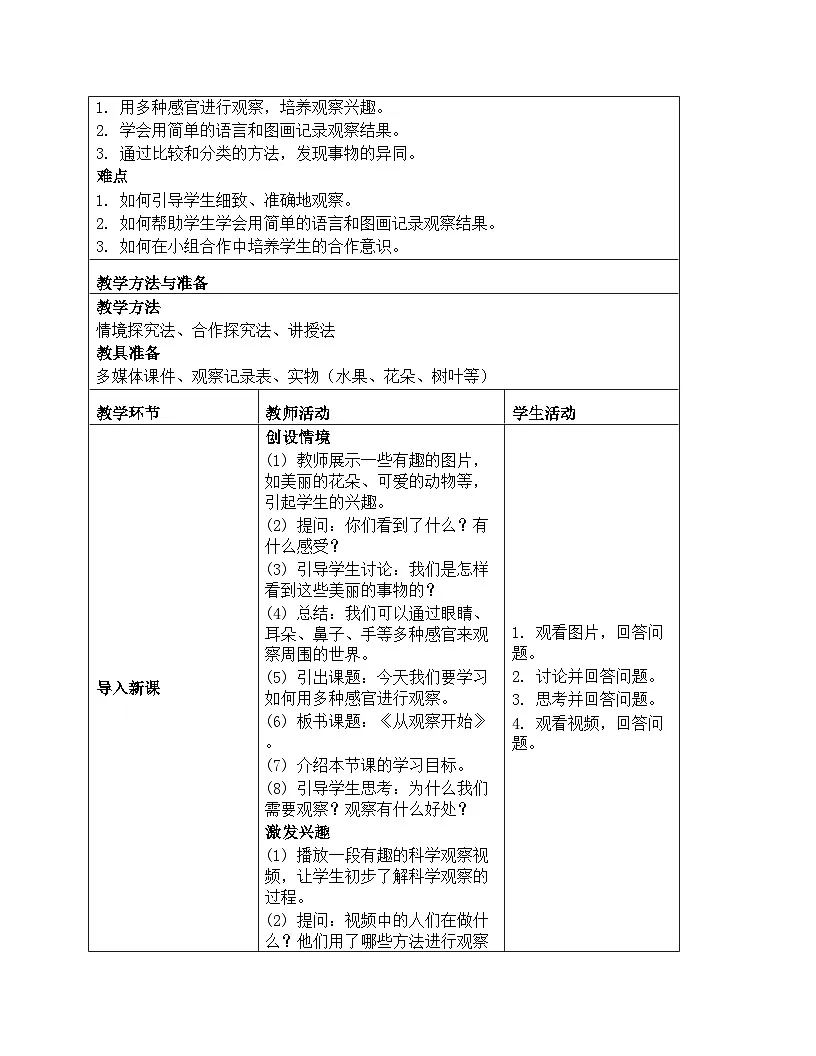 《第一单元 走进科学：1 从观察开始》教学设计-2025-2026学年第一学期湘科版（2024）科学一年级上册第2页