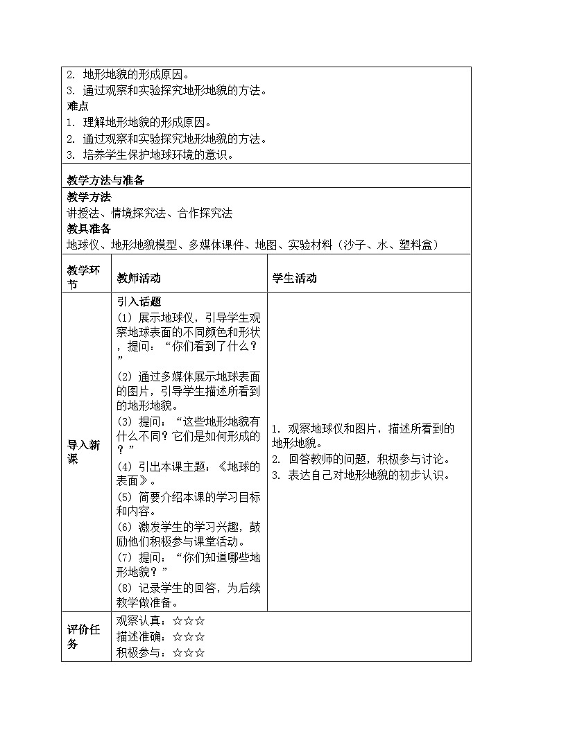 《第二单元 地球表面的变化：1 地球的表面》教学设计-2025-2026学年教科版（2024）科学五年级上册第2页