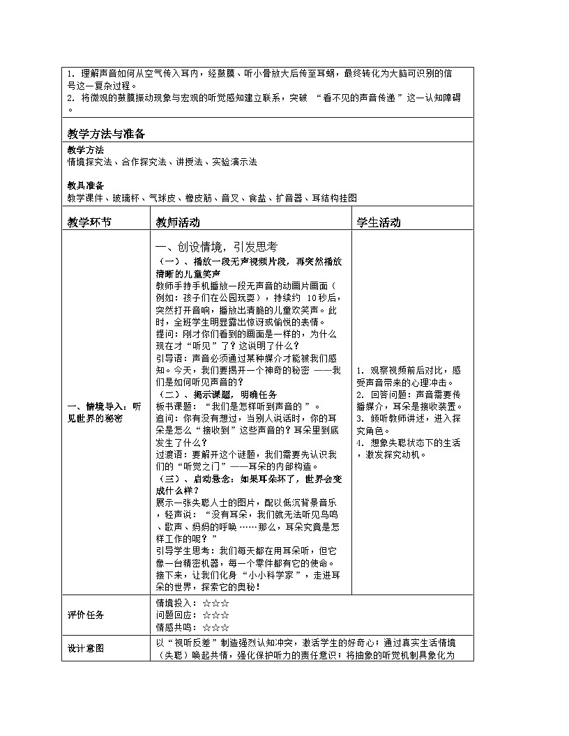 《4 我们是怎样听到声音的》教学设计（表格版）-2025-2026学年教科版科学四年级上册第2页
