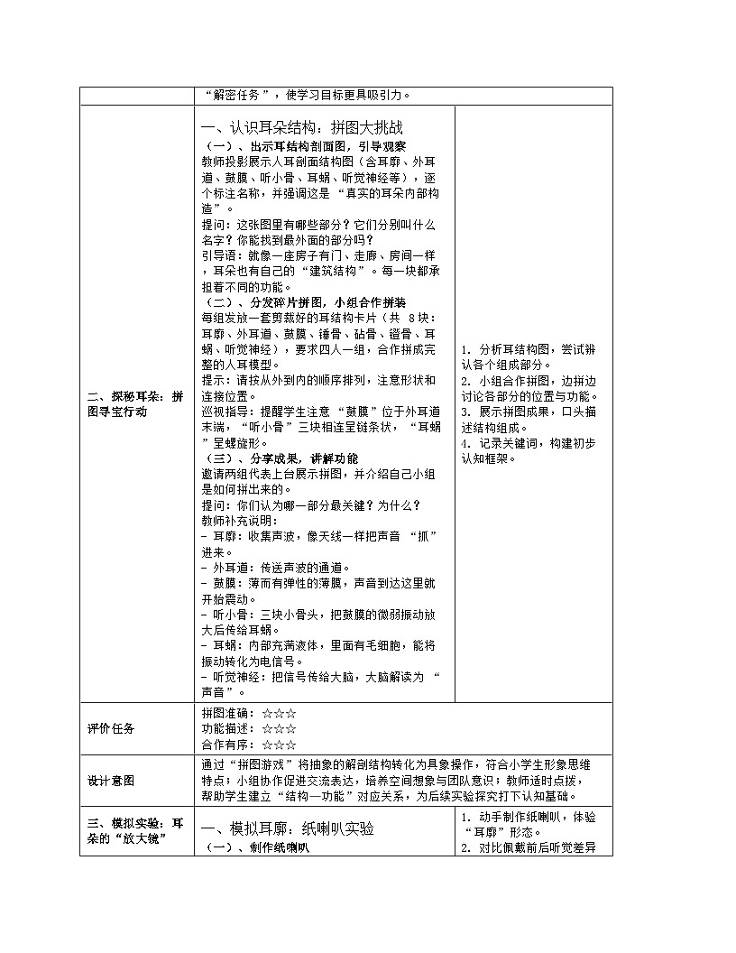 《4 我们是怎样听到声音的》教学设计（表格版）-2025-2026学年教科版科学四年级上册第3页