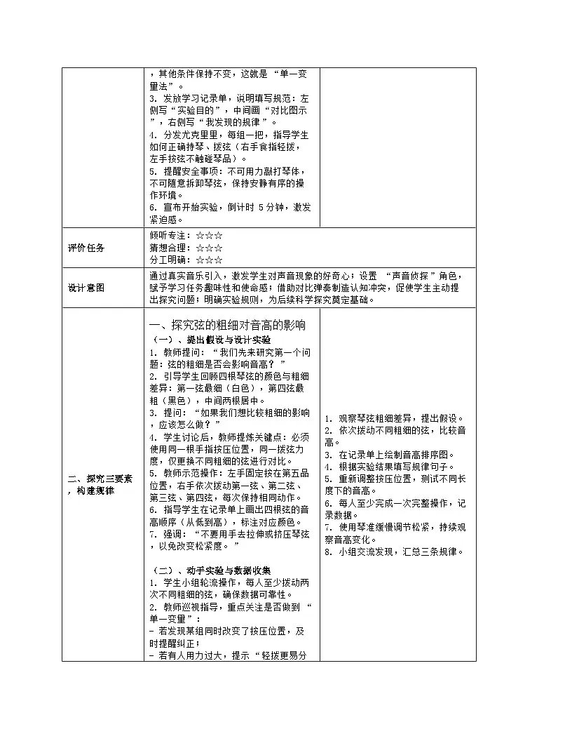 《7 让弦发出高低不同的声音》教学设计（表格版）-2025-2026学年教科版科学四年级上册第3页