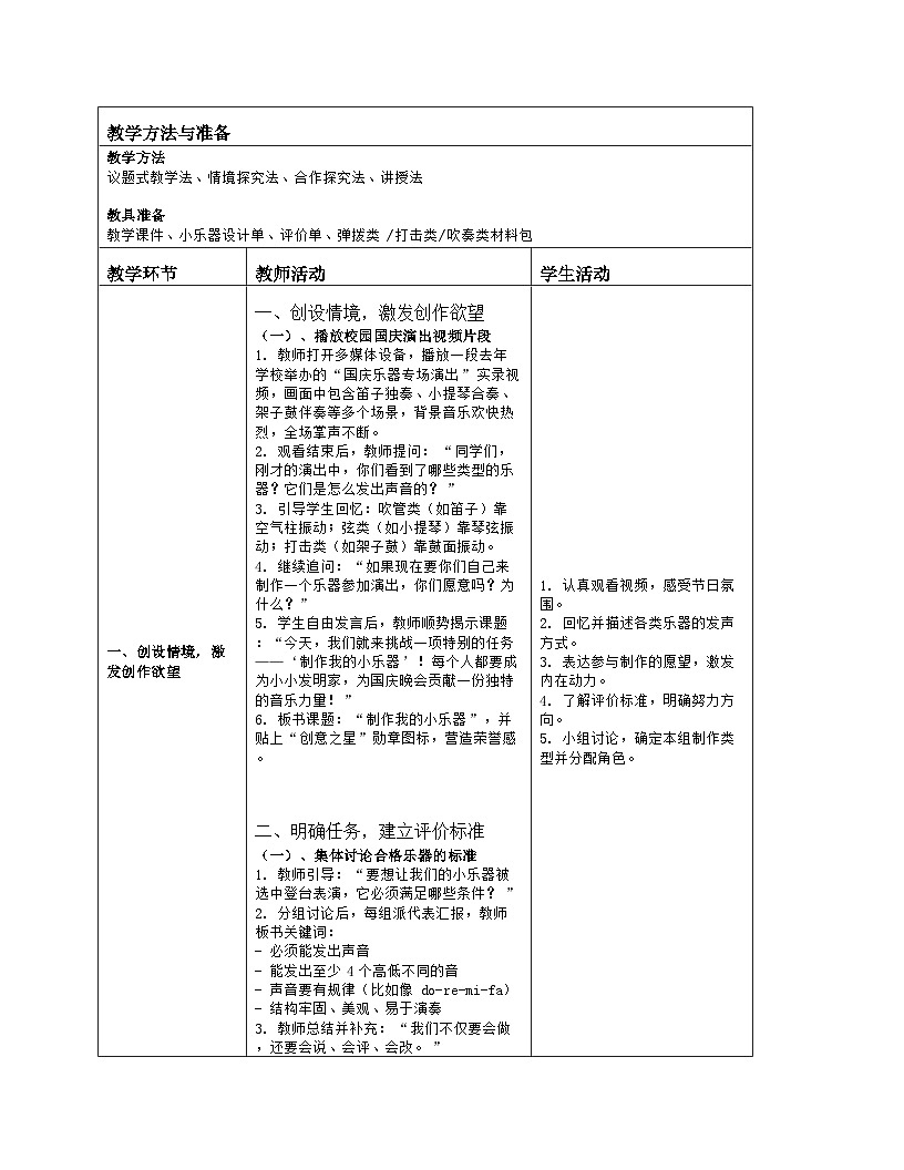 《8 制作我的小乐器》教学设计（表格版）-2025-2026学年教科版科学四年级上册第2页