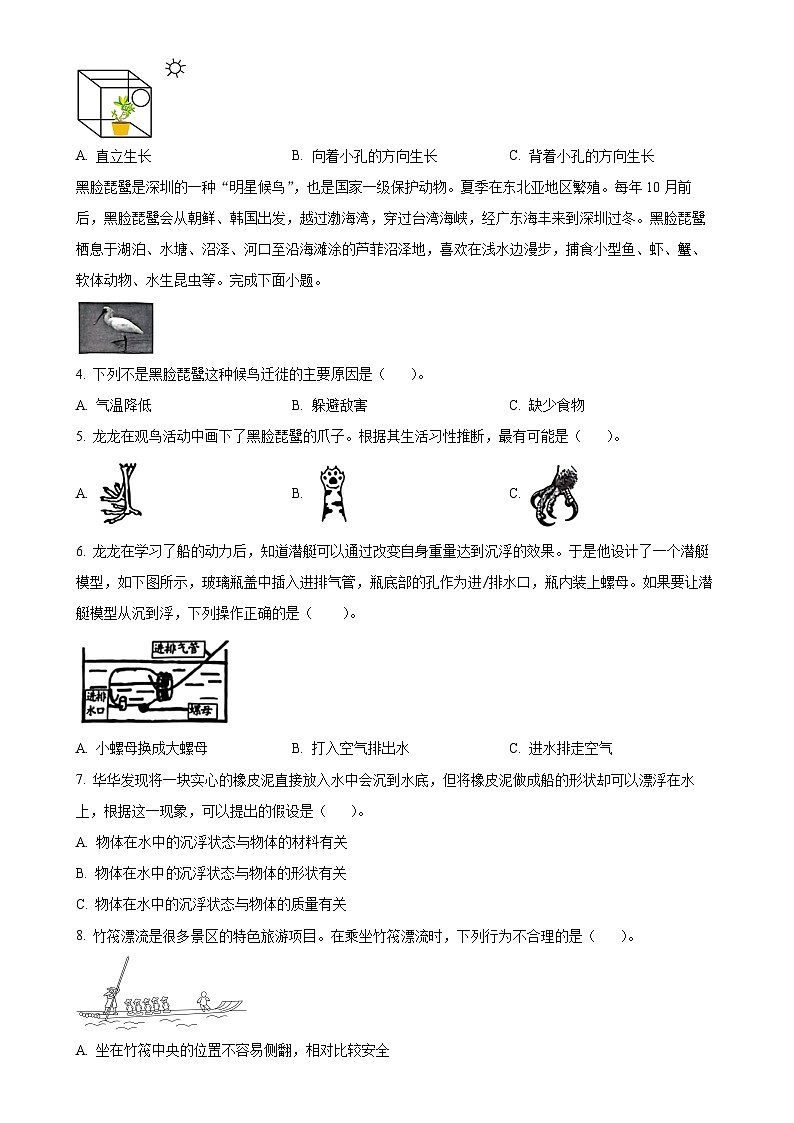 2023-2024学年广东省深圳市龙华区教科版五年级下册期末考试科学试卷（原卷版）-A4第2页