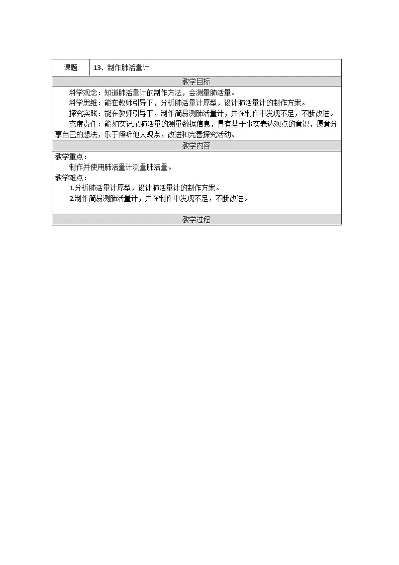 青岛版（五四制）科学三年级上册13、制作肺活量计 教学设计第1页