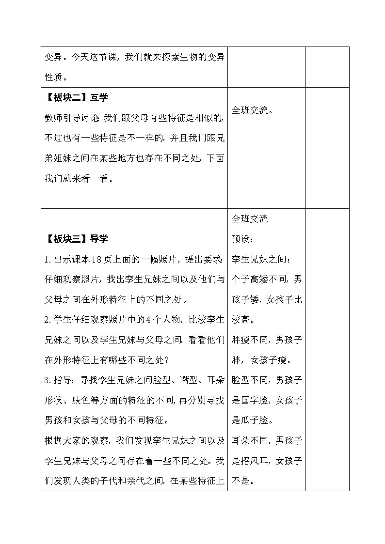 2025秋苏教版六年级科学上册 6.生物的变异 (表格教案)第2页