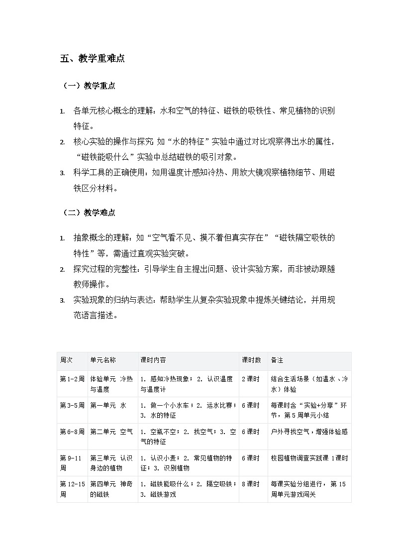 2024大象版一年级科学下册教学计划第3页