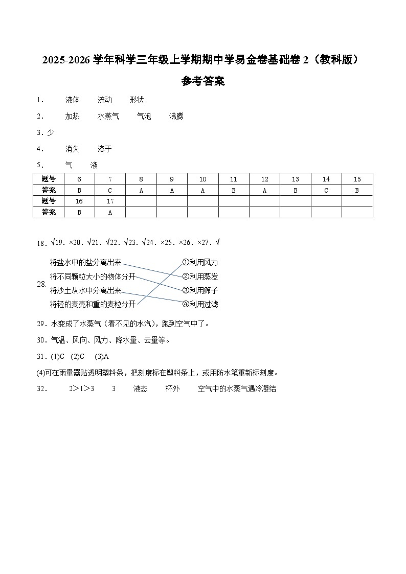 科学（基础卷02）（参考答案）第1页