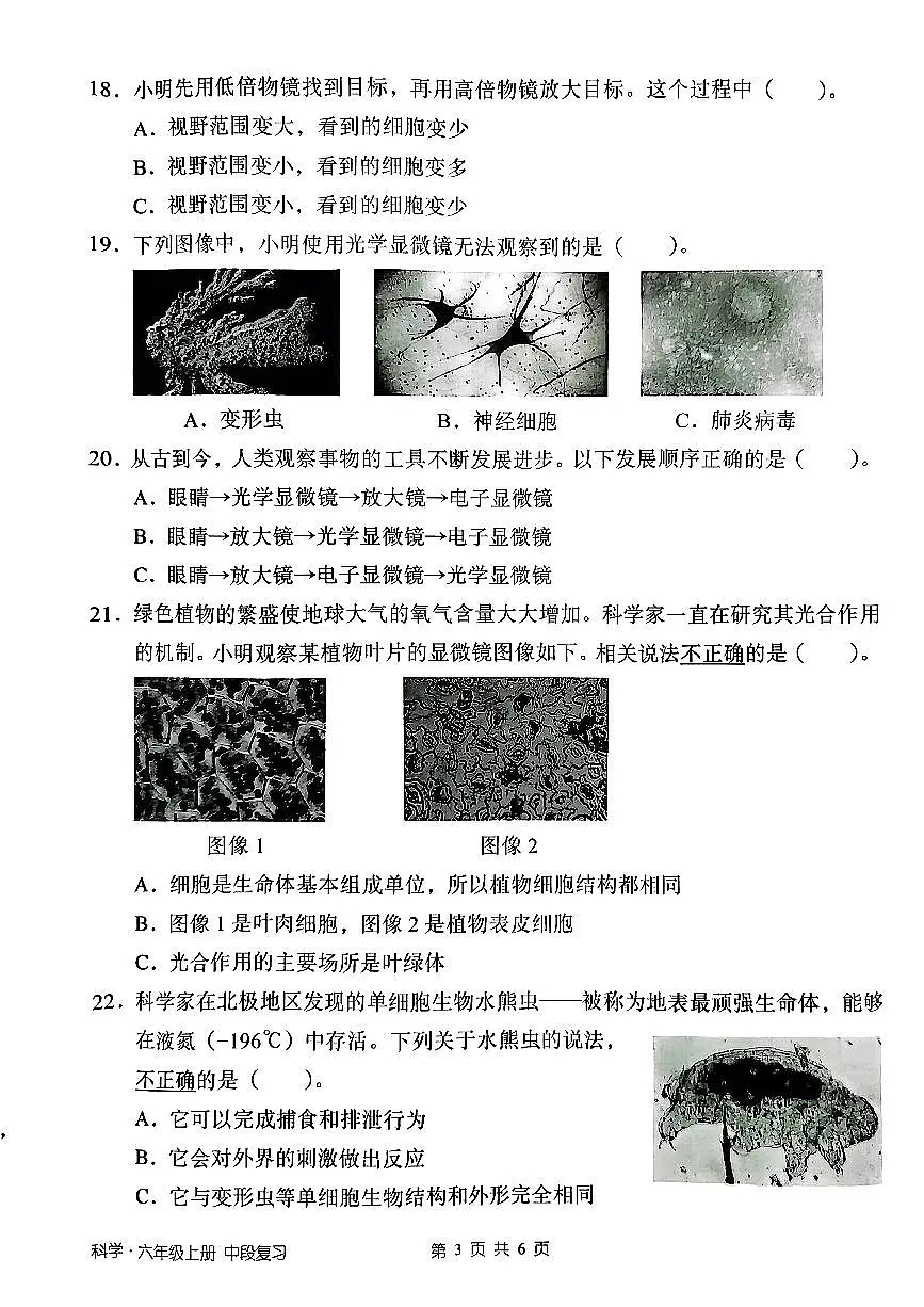 广东省深圳市宝安区2025-2026学年六年级上学期期中科学试卷第3页