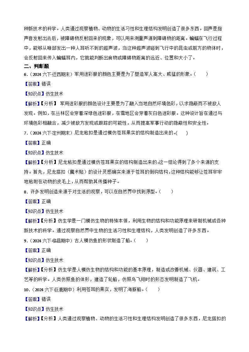 粤教粤科版（2019）六年级下册科学1.7《大自然的启示》(教师版)第2页