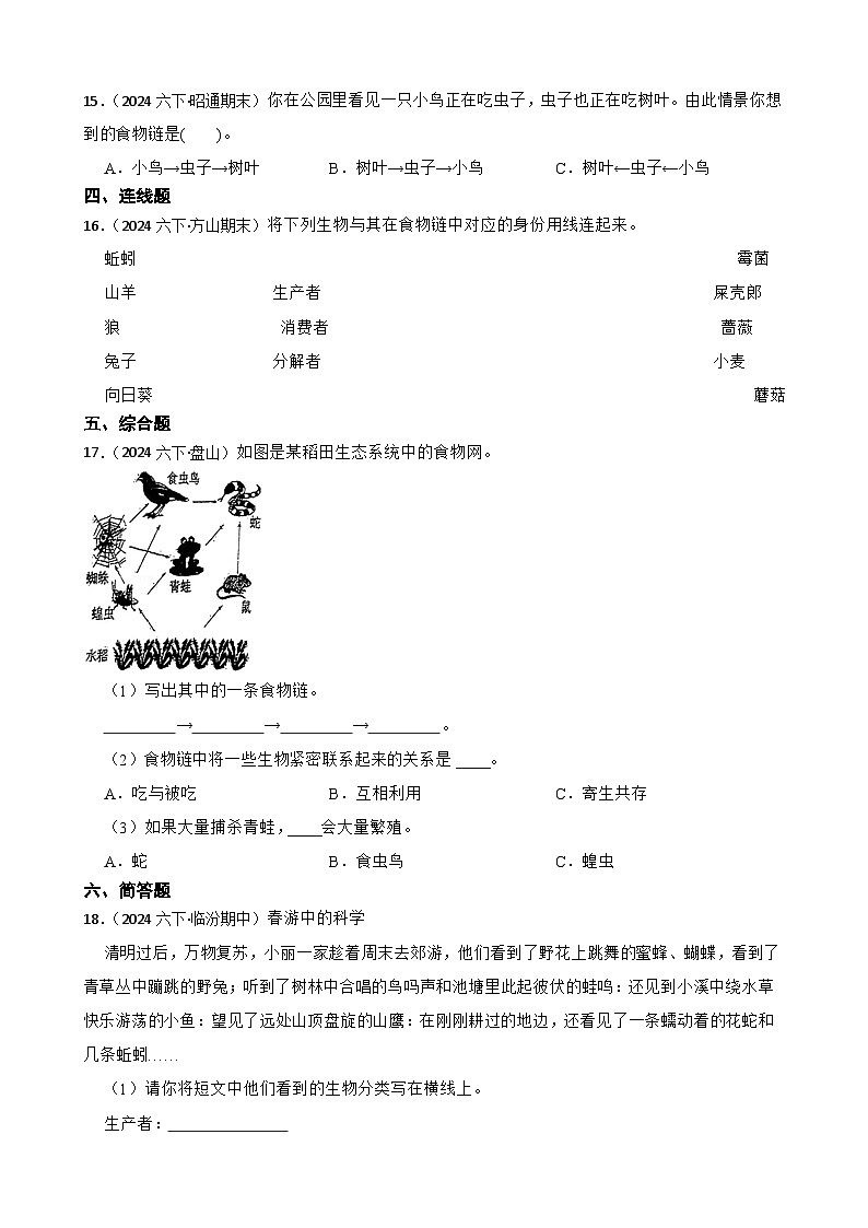 粤教粤科版六年级下册科学3.16《生物间的食物关系》(学生版)第2页