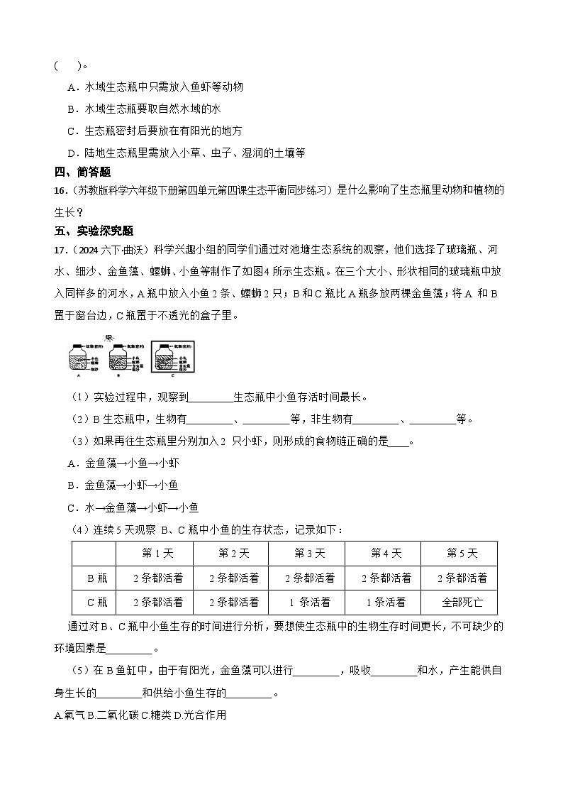 粤教粤科版六年级下册科学3.18《专题研究：生态瓶的秘密》(学生版)第2页