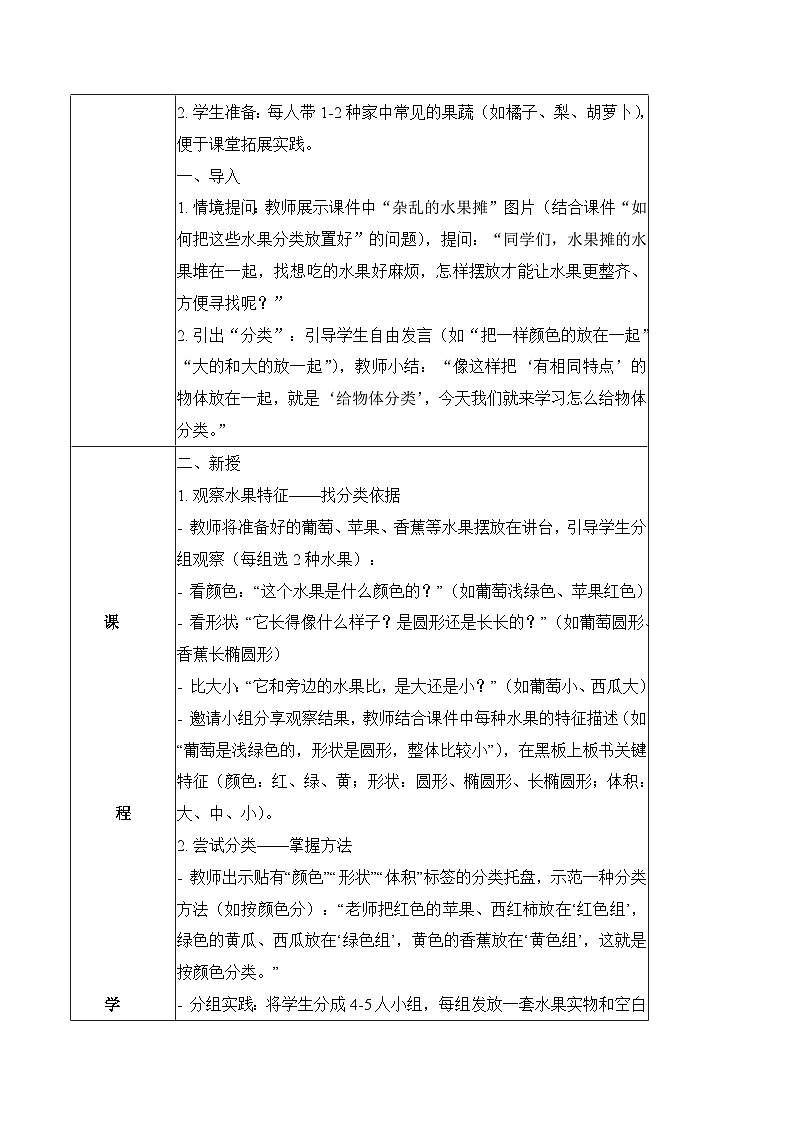 3.9 给物体分类（教学设计）科学冀人版一年级上册（新教材）第2页