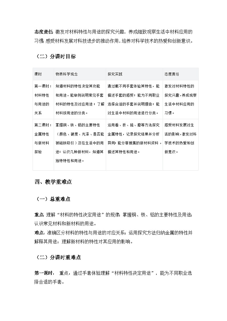 2024冀人版三年级科学上册第二单元多样的材料《6材料的用途》备课教案（2课时）第2页