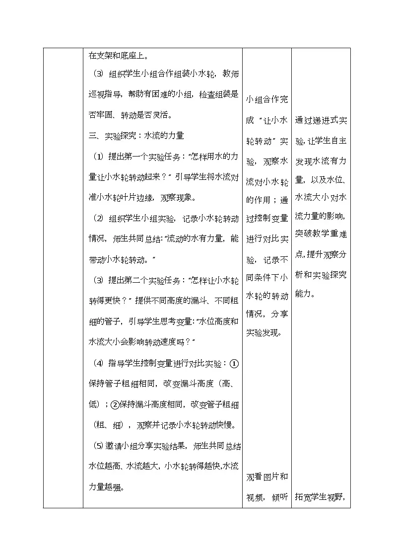 5、玩转小水轮 小学科学苏教版2024一年级下册教案表格式第3页