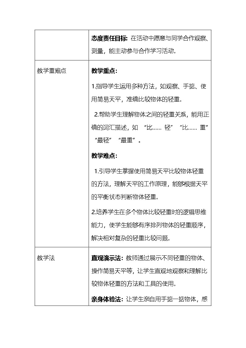 2025春教科版（2024）小学一年级下册科学第一单元 3.比较物体的轻重 教案第3页