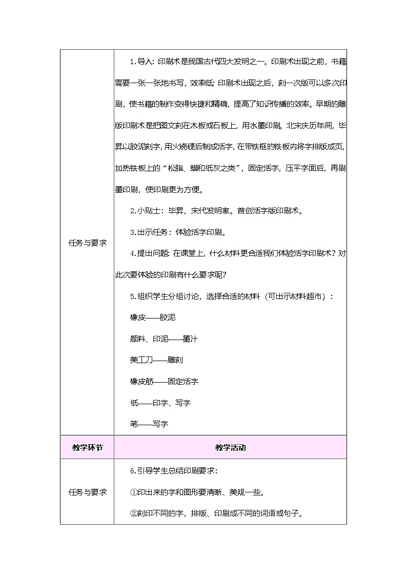 大象版（2024）科学三年级上册 5.3 体验活字印刷(表格式教案）第2页