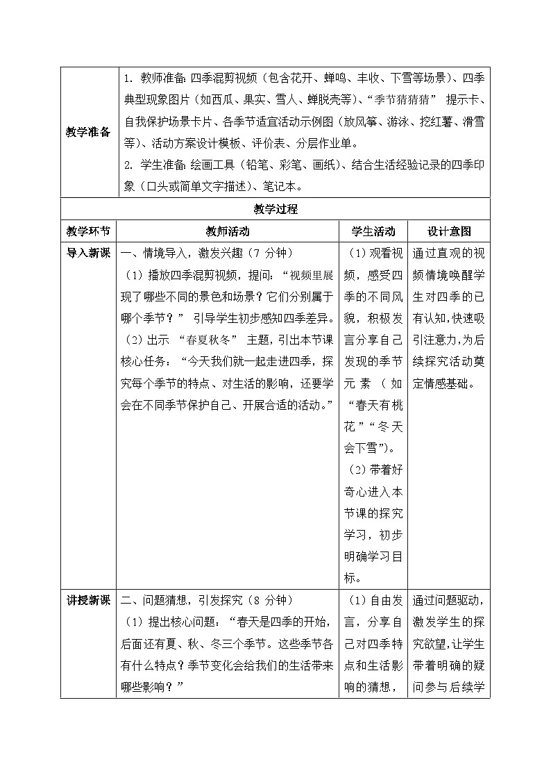 2、春夏秋冬 第二单元 小学科学 大象版新教材 二年级下册 表格式教案第2页