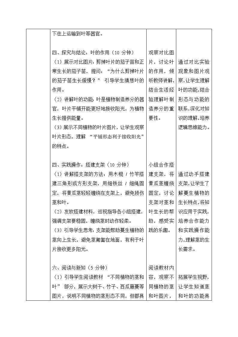 3、茎与叶的生长 第二单元 小学科学 大象版新教材 三年级下册 表格式教案第3页