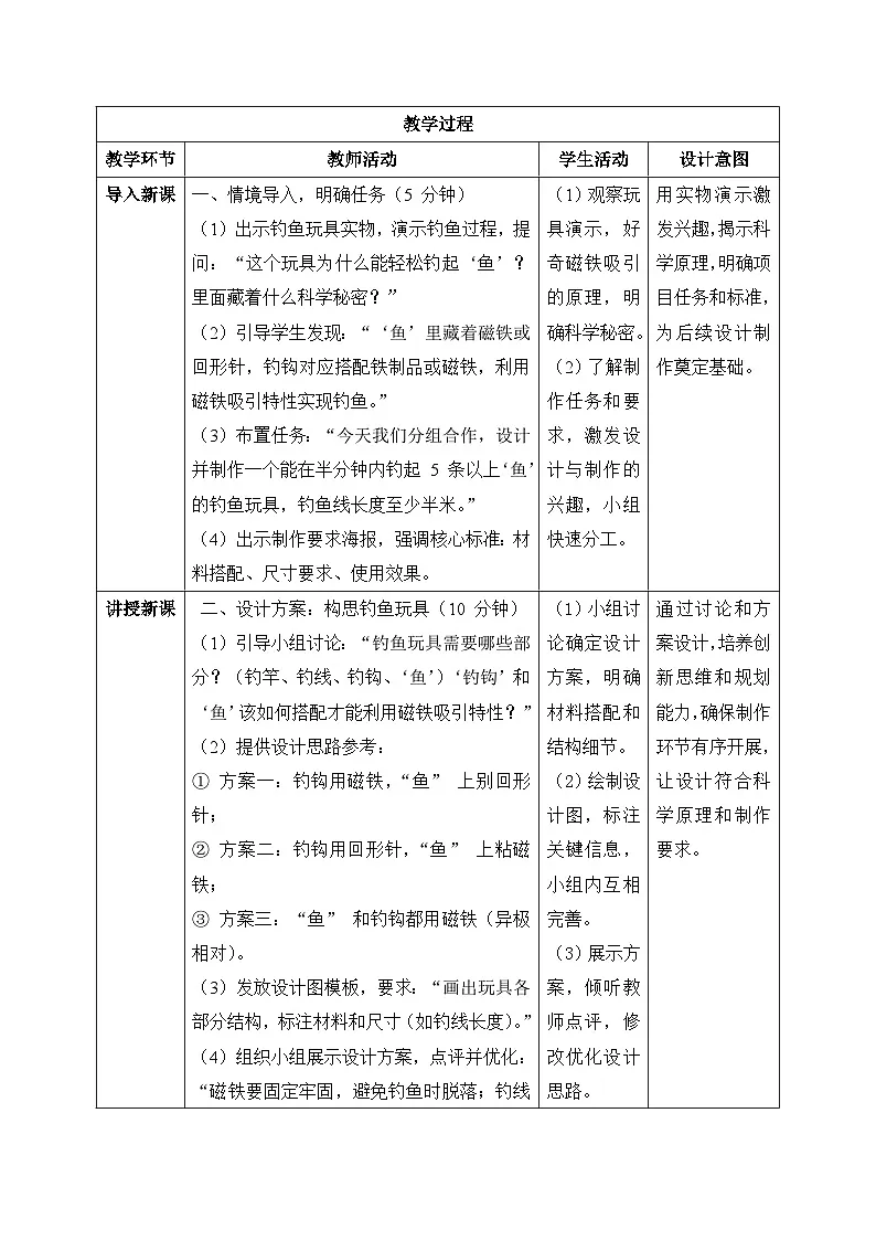 5、设计钓鱼玩具 小学科学 教科版（2024） 二年级下册 表格式教案第2页