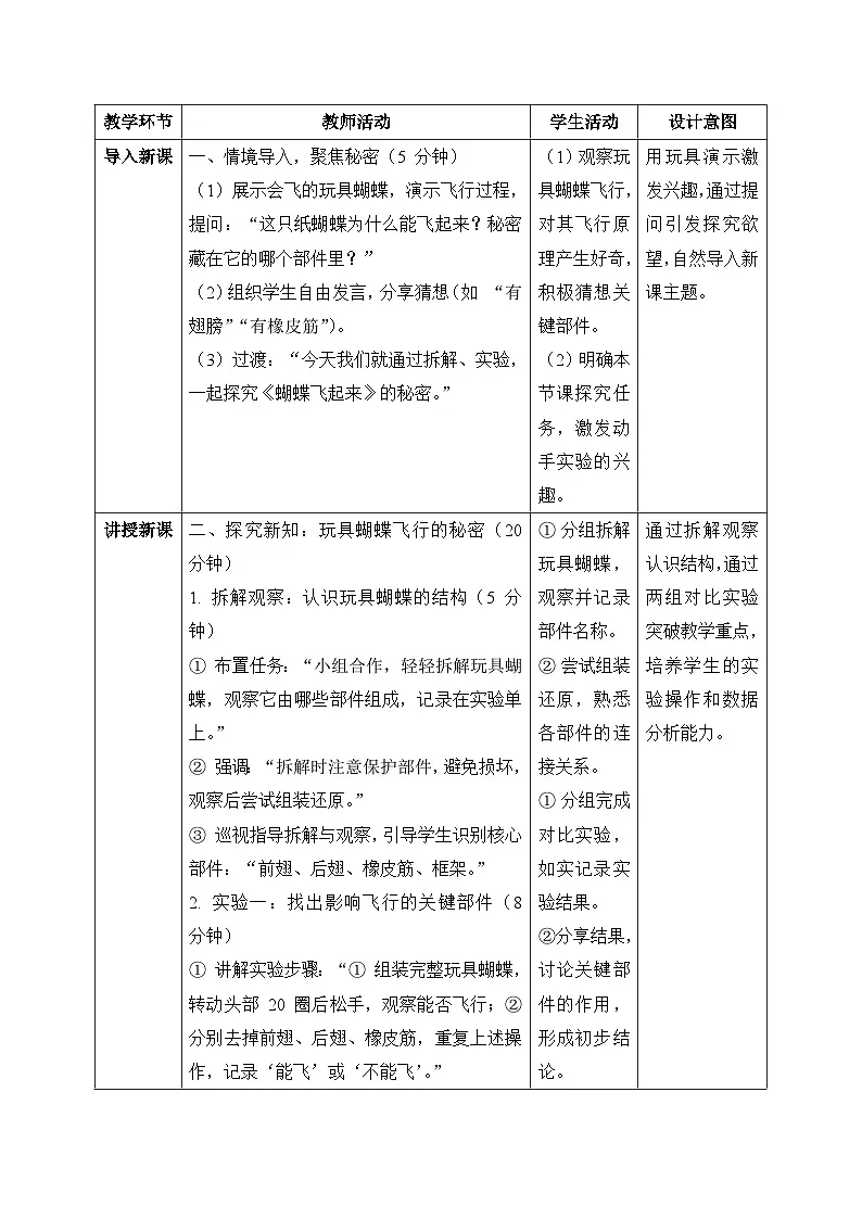 7、蝴蝶飞起来 小学科学 苏教版（2024） 二年级下册 表格式教案第2页