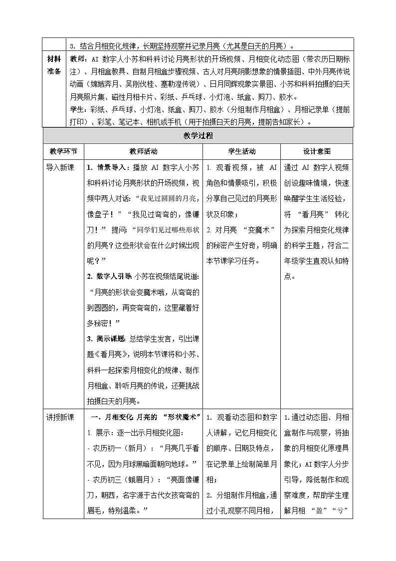 【AI赋能教学】苏教版小学科学二年级下册 05看月亮 教案第2页