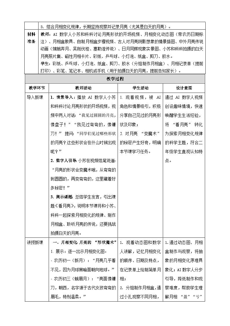 【AI赋能教学】苏教版小学科学二年级下册 05看月亮 教案第2页