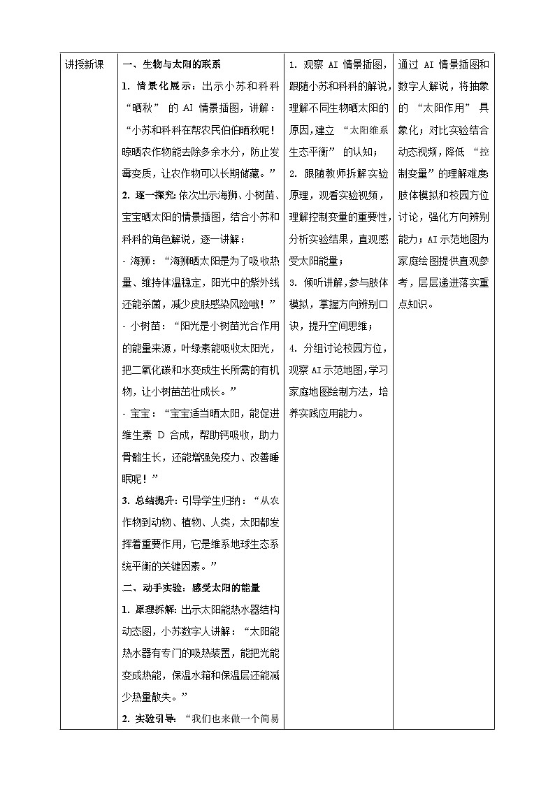 【AI赋能教学】苏教版小学科学二年级下册 04晒太阳 教案第3页