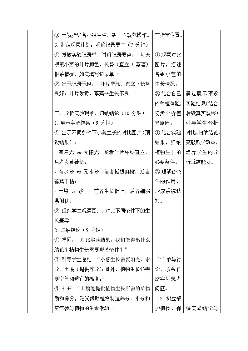 10、植物生长需要什么 小学科学 苏教版（2024） 二年级下册 表格式教案第3页