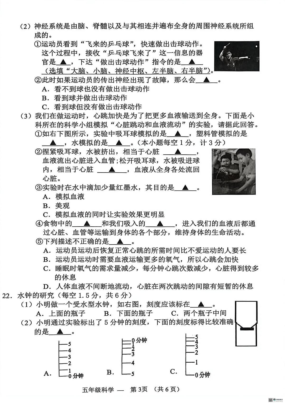浙江金华市永康市2025学年第一学期五年级期末考试科学试题卷第3页