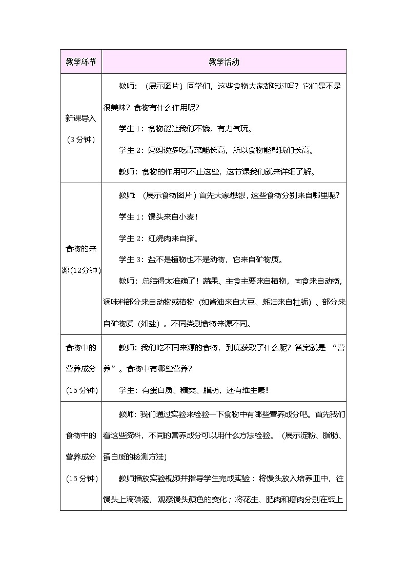 2026年粤教版三年级科学下册 第8课 食物与营养（教案）第2页