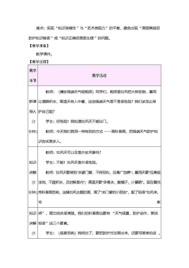 2026年粤教版三年级科学下册 第24课 极端天气防护科普画（教案）第2页