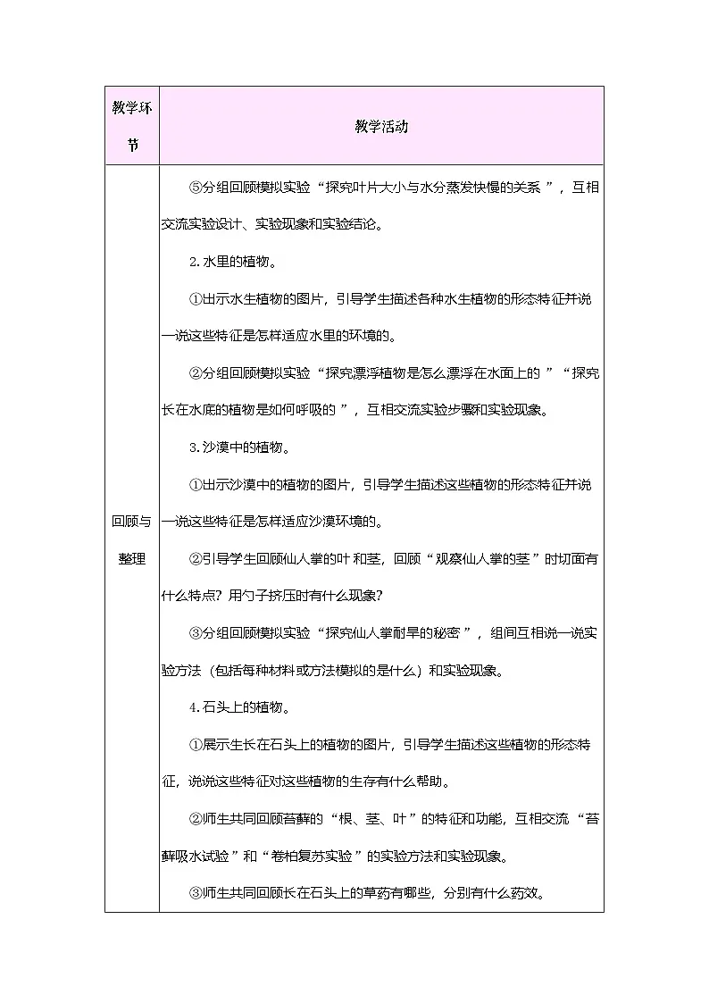 第三单元 不同环境里的植物 单元小结（教案）2025-2026学年苏教版三年级科学下册第3页