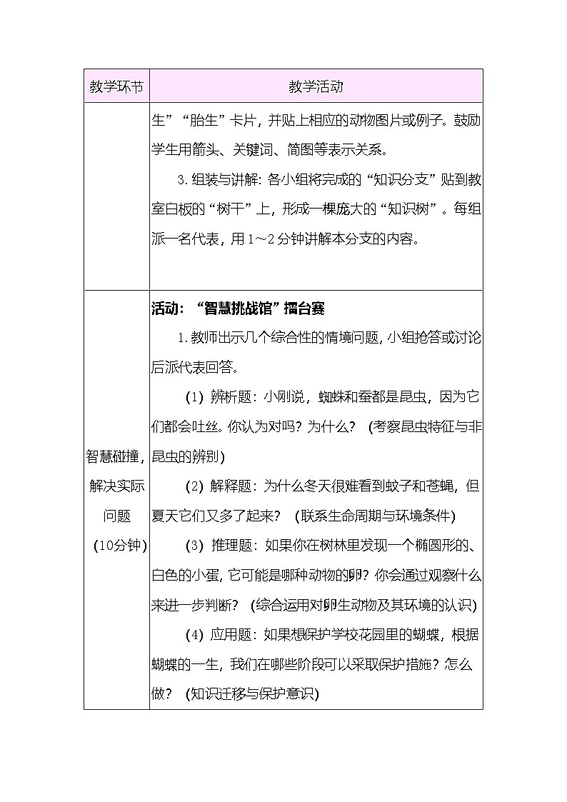 第二单元 单元小结 教案 （表格式） 教科版科学三年级下册第3页