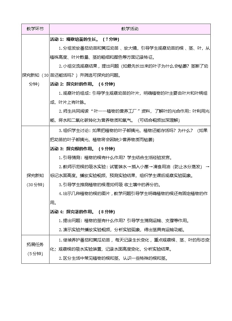 苏教版（2024）科学三年级下册 2.6 幼苗长大了（表格式教案）第2页