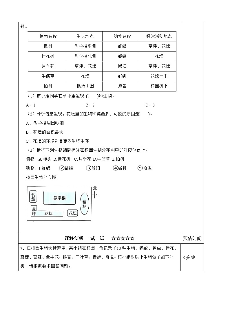 【分层作业设计】2.2 制作校园生物分布图 同步练习（含答案）2025-2026学年教科版六年级科学下册第2页