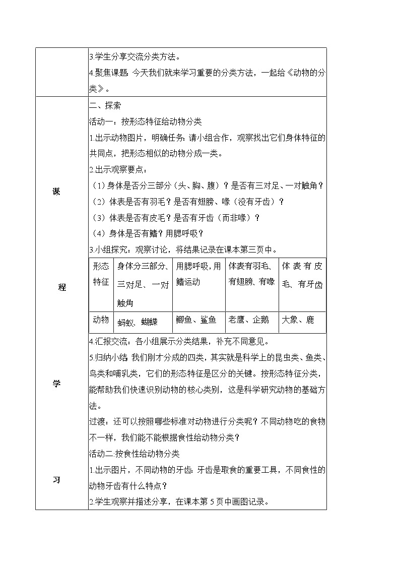 1.1 动物的分类（教学设计）科学粤教粤科版三年级下册（新教材）第2页