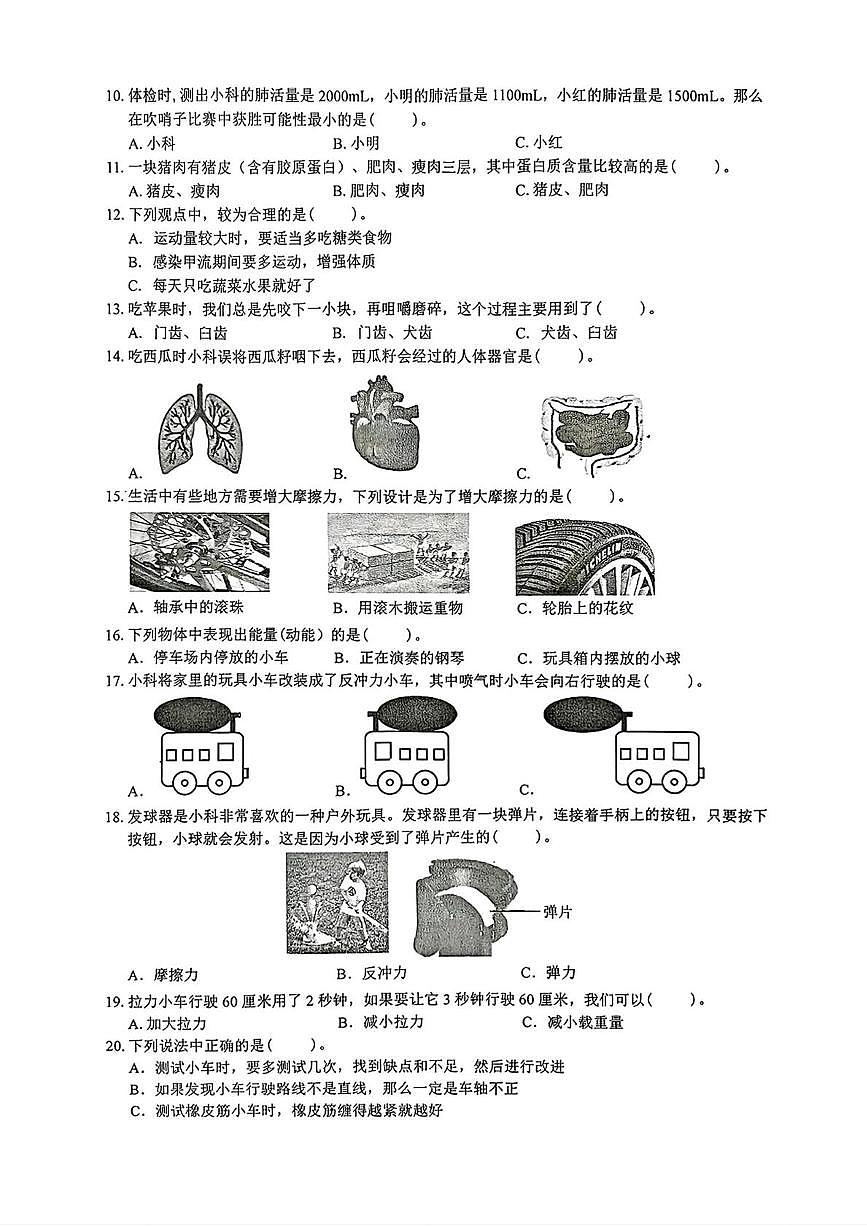 浙江台州市三门县2025学年第一学期教学质量监测四年级科学试题（期末）第2页